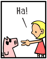 HER! (Girl vs Pig) #35 — her scissors! — panel 2