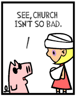 HER! (Girl vs Pig) #56 — her church! — panel 1