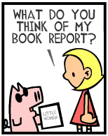 HER! (Girl vs Pig) #72 — her book report! — panel 1